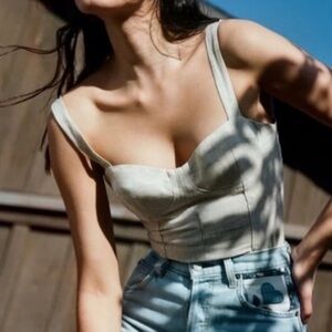 Reformation Linen Oatmeal Libra Bustier Top Women’s Sz 2